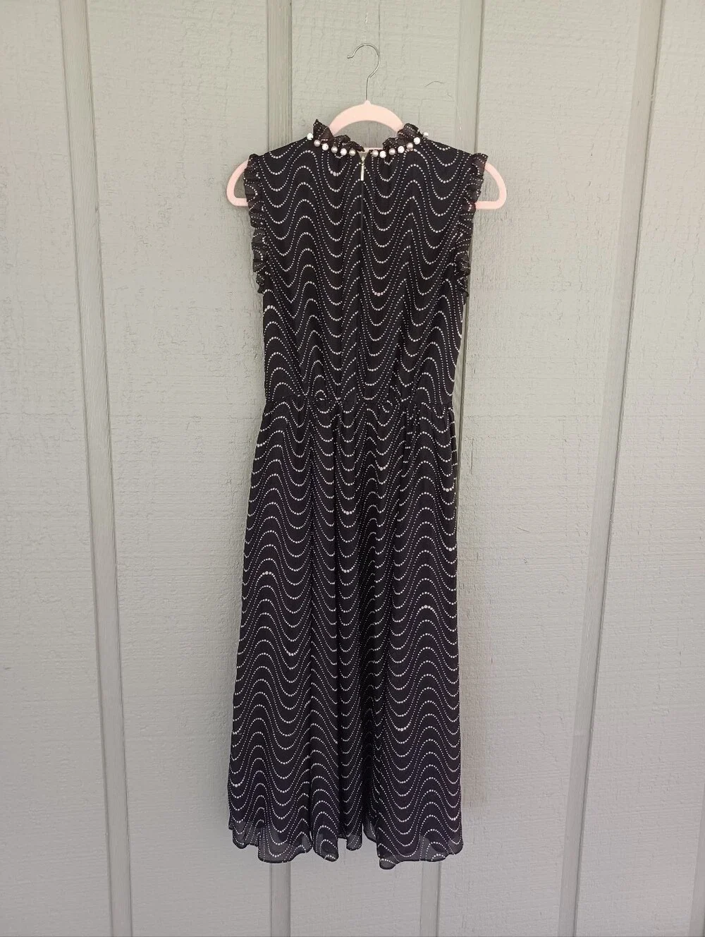 Kate Spade Wavy Dot Silk Midi Dress Size 4 Women Feminine Sleeveless Ruffle